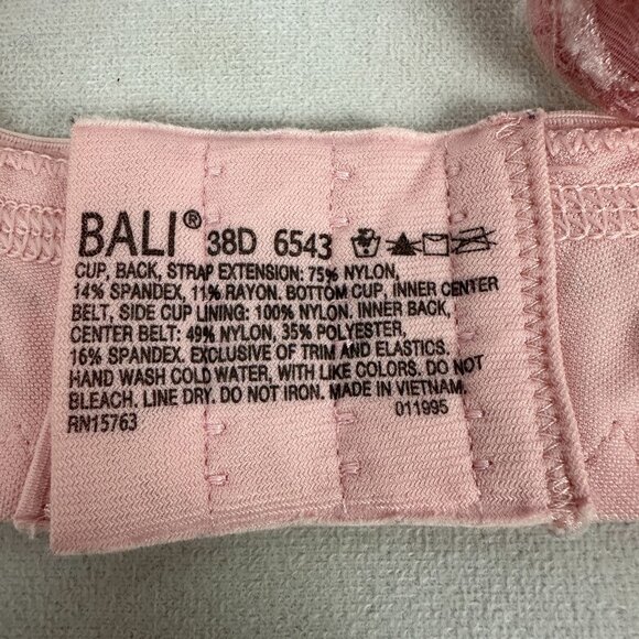 Bali Pink Lace Underwire Bra 38D Adjustable Straps & Hook Closure - Picture 6 of 6